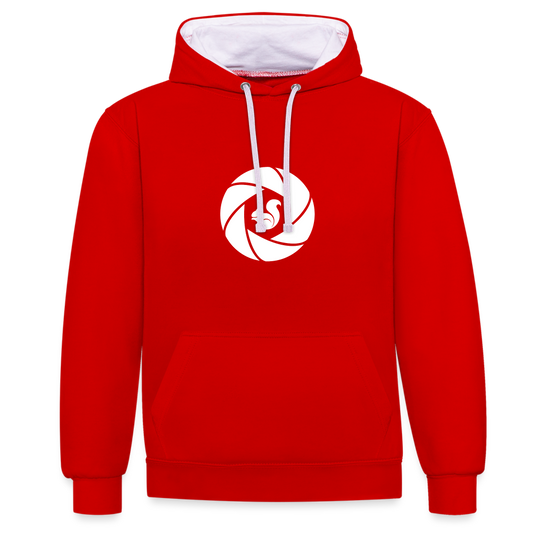 Kontrast-Hoodie Fotograf - Rot/Weiß